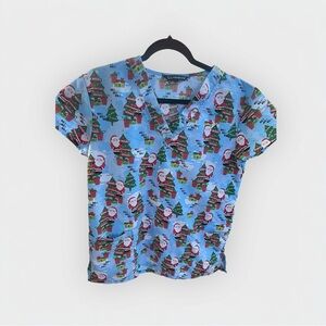 Christmas Scrub Top with Santa Print set of 2